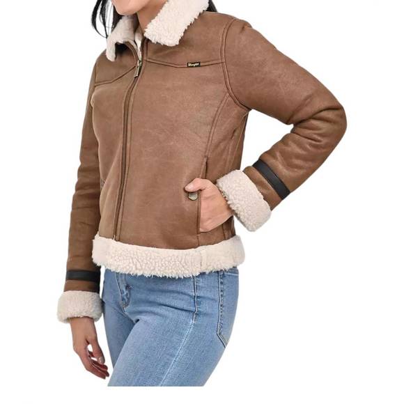 NEW WRANGLER ladies coat with sheepskin on collar and cuffs in capuccino - Picture 2 of 3